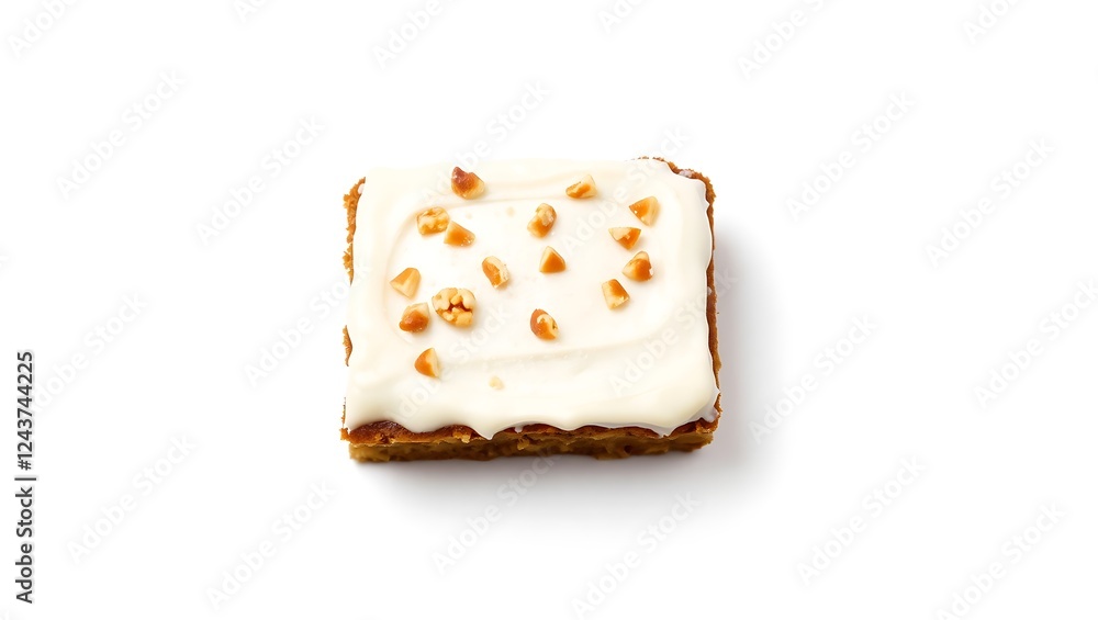 Delicious dessert with frosting and nuts on a clean surface Delicious dessert with frosting and nuts on a clean surface