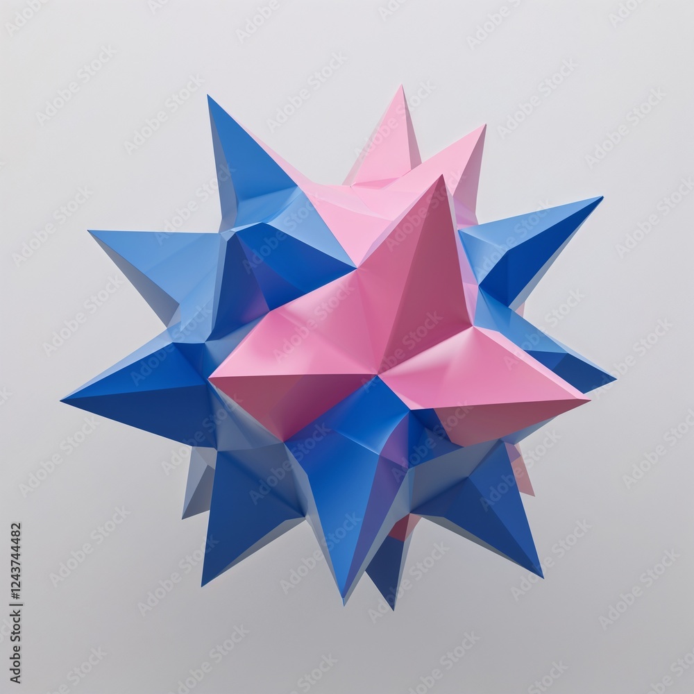 A polygon with spikes shape blue and pink on plain white background A polygon with spikes shape blue and pink on plain white background