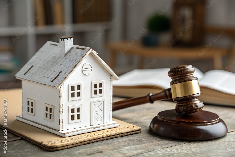 Model House and Gavel on a Desk Model House and Gavel on a Desk