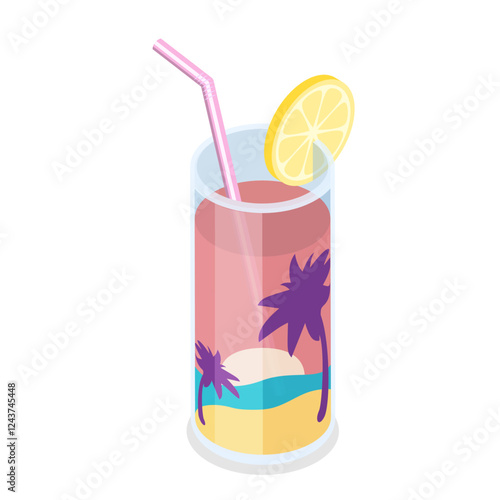 3D Isometric Flat Vector Set of Summer Cocktails, Refreshing Cold Drinks. Item 4