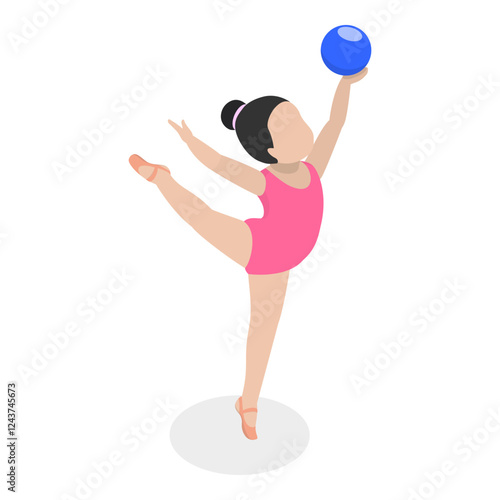 3D Isometric Flat Vector Illustration of Gymnastics Kids, Making Sport Exercises. Item 3