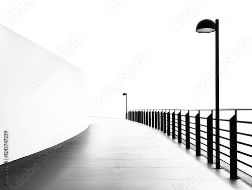 a minimalist sidewalk, ultraclean design, modern architecture integration, sleek and stylish, photorealistic, isolated on white background photo