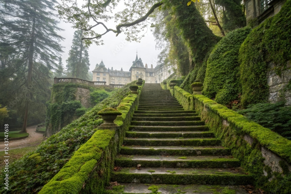 Obraz premium Vines and Moss Covered Stairway to the Palace, vines and moss, secret passage