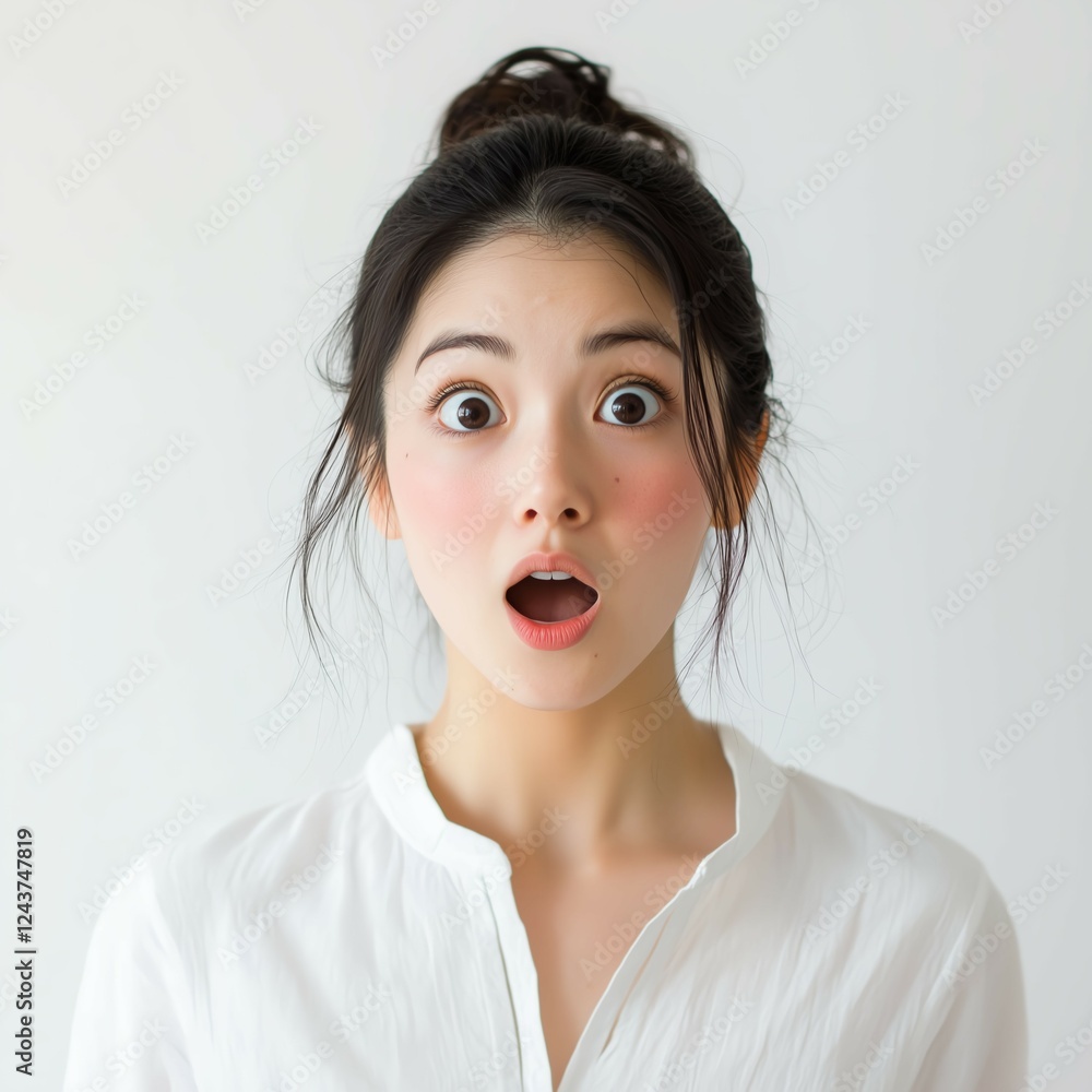 驚いた表情をした日本人女性 驚いた表情をした日本人女性