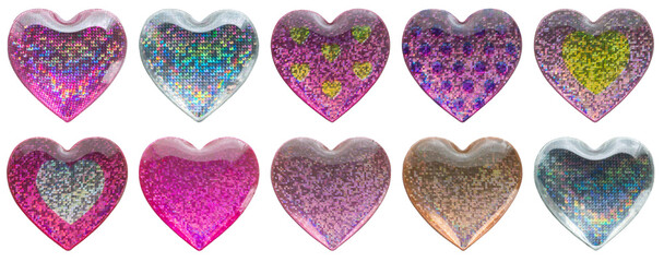 Heart shape hologram sticker set isolated on white background