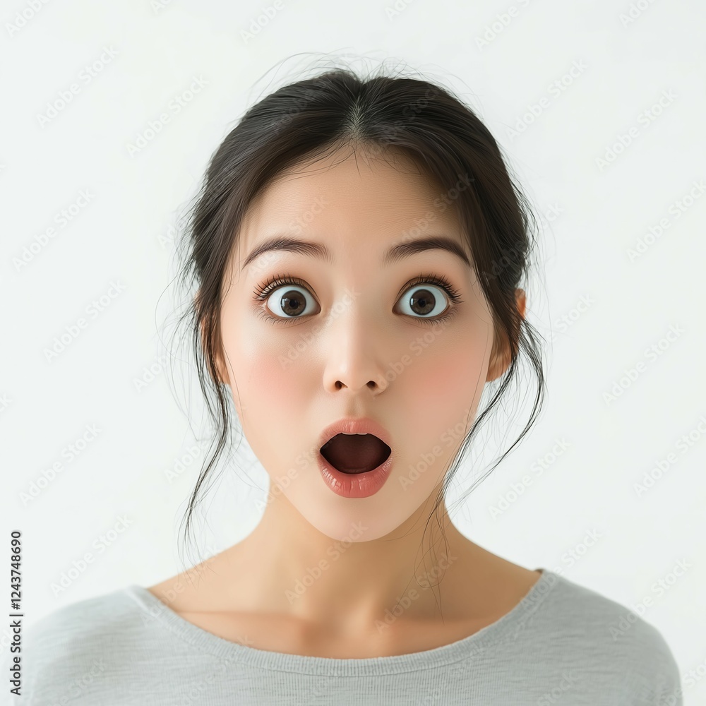 驚いた表情をした日本人女性 驚いた表情をした日本人女性