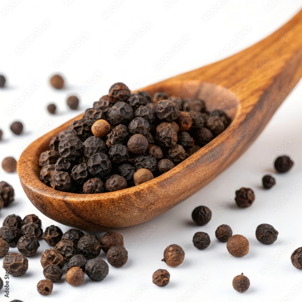 black pepper in a wooden spoon black pepper in a wooden spoon