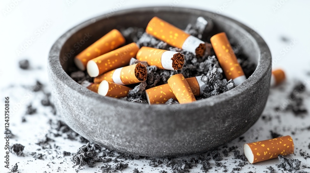 Used cigarettes in ashtray, indoor, health issue Used cigarettes in ashtray, indoor, health issue