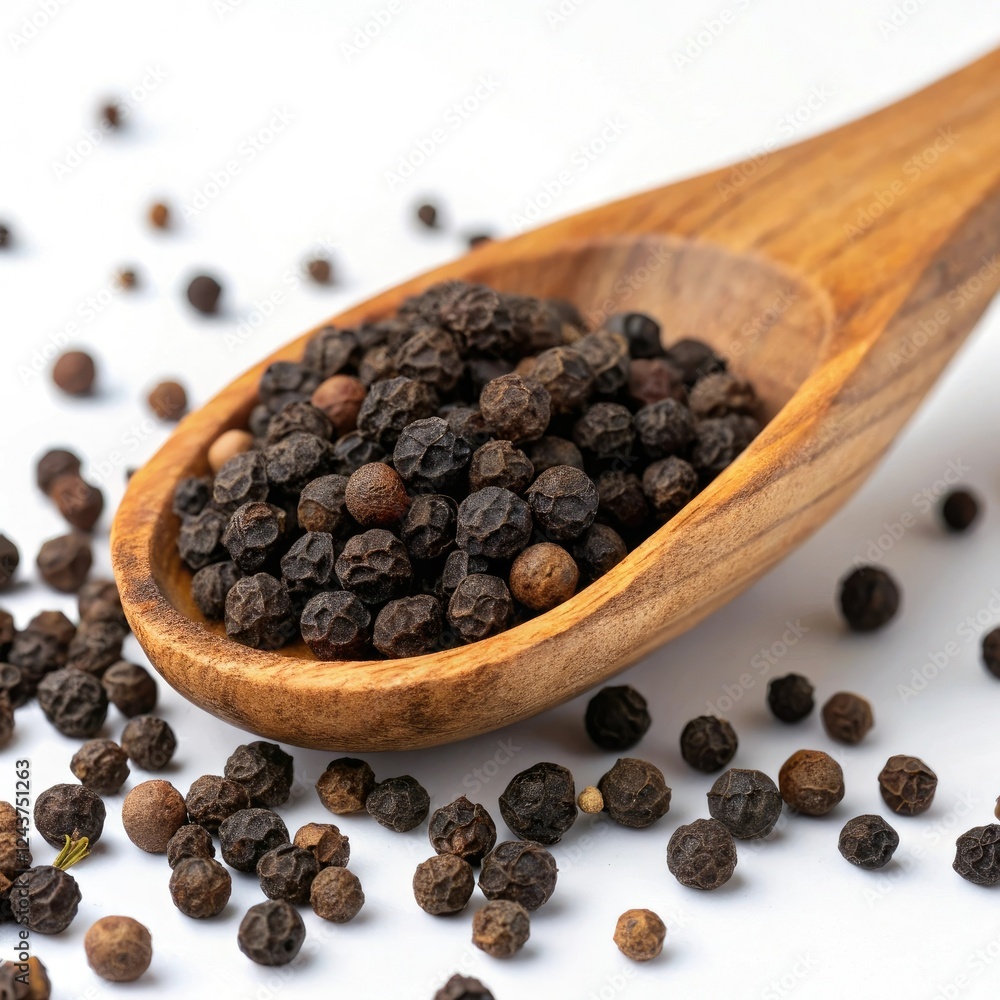 black pepper in a wooden spoon black pepper in a wooden spoon