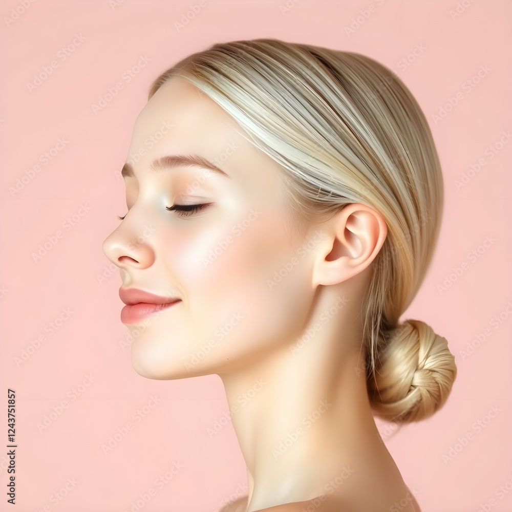 Fototapeta premium A beautiful woman with glowing skin with her eyes closed