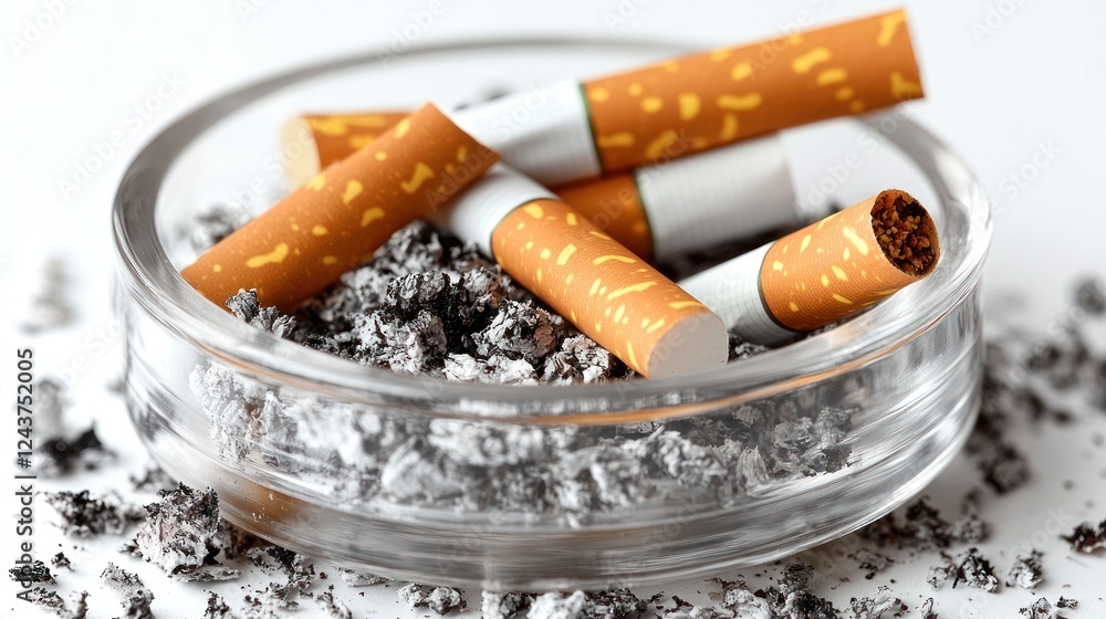 Used cigarettes in ashtray on white surface Used cigarettes in ashtray on white surface
