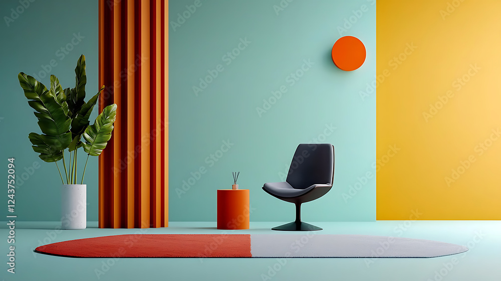 Modern minimalist chair arrangement contemporary living room interior design bright color palette eye-level view aesthetic harmony Modern minimalist chair arrangement contemporary living room interior design bright color palette eye-level view aesthetic harmony
