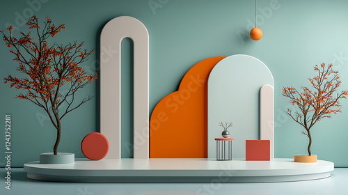 Wallpaper Mural Modern artistic display featuring abstract shapes and natural elements in a minimalist interior setting captured from a wide perspective for creative inspiration Torontodigital.ca