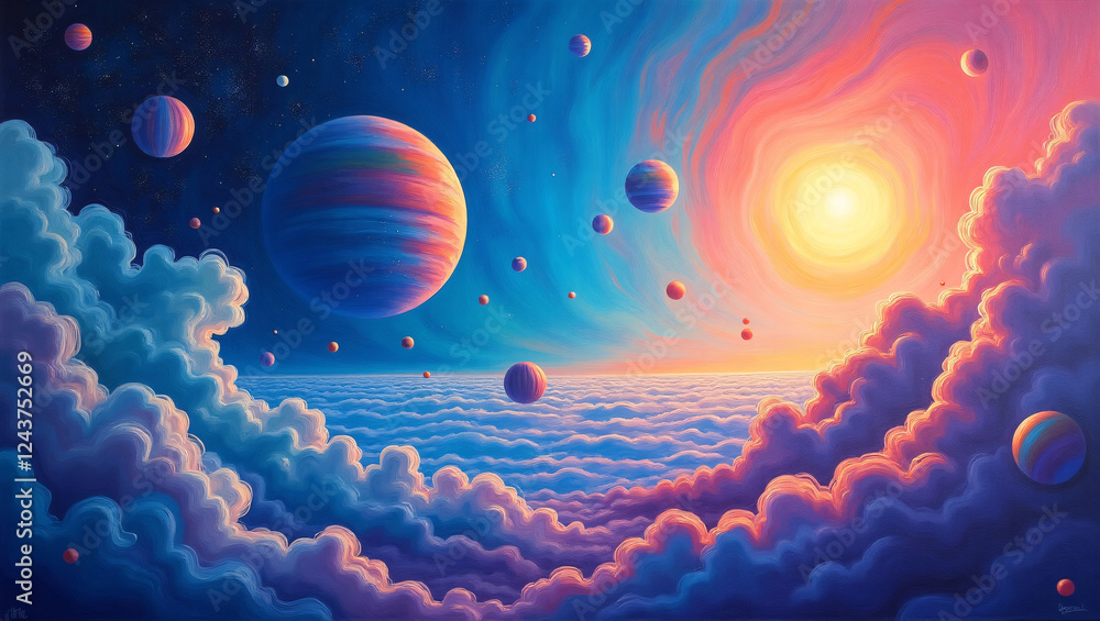 Fantasy Cloudscape with Rainbow Road and Orbs Fantasy Cloudscape with Rainbow Road and Orbs