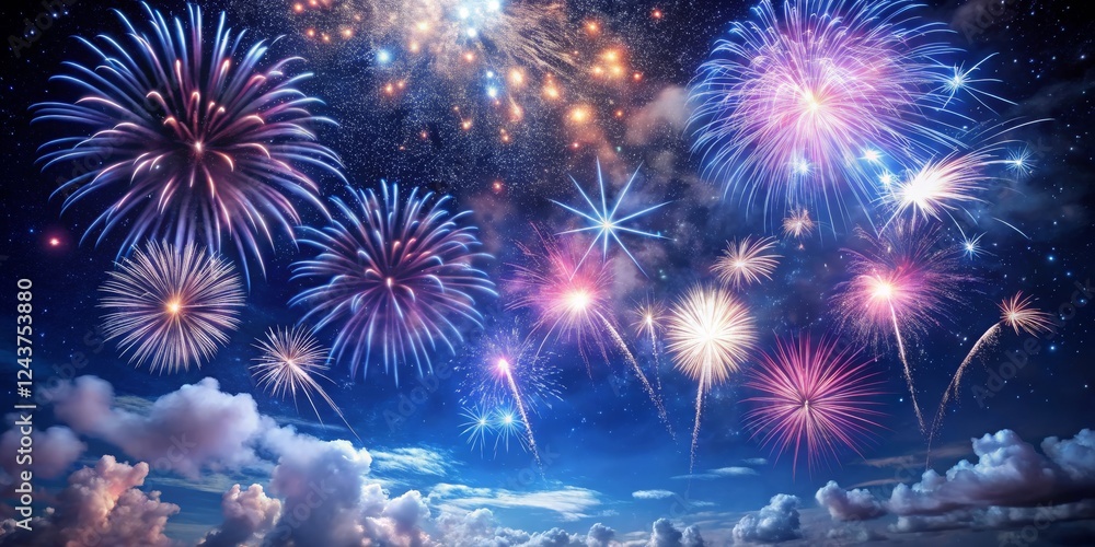 Fototapeta premium Celestial Fireworks Night Sky Burst of Color and Light