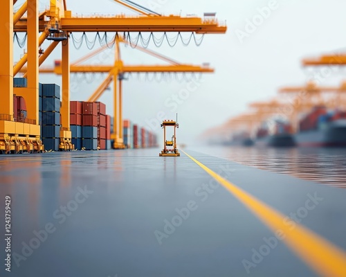 AIcontrolled shipping port with automated cranes and selfnavigating cargo ships photo