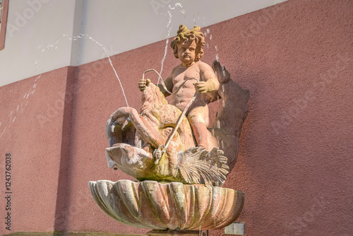 Brunnen, Putte reitet auf Delfin, Schloß Weilburg, Landkreis Limburg-Weilburg, Hessen, Deutschland photo