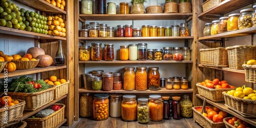 Wallpaper Mural Rustic Pantry Preserved Goods and Fresh Produce on Wooden Shelves Torontodigital.ca