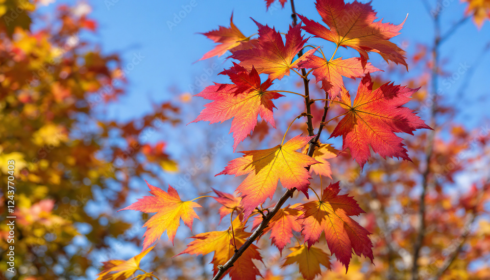 Vibrant Autumn Maple Leaves Against Blue Sky Vibrant Autumn Maple Leaves Against Blue Sky