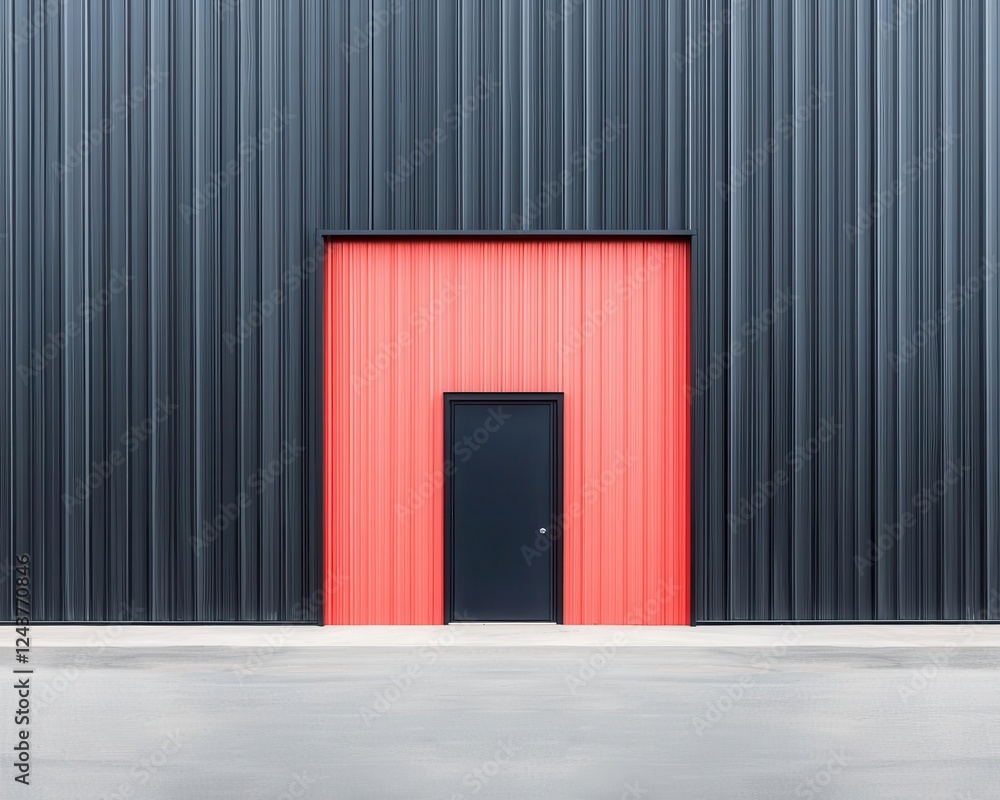 Fototapeta premium Minimalist steel factory exterior with bold, angular architecture and industrial symmetry