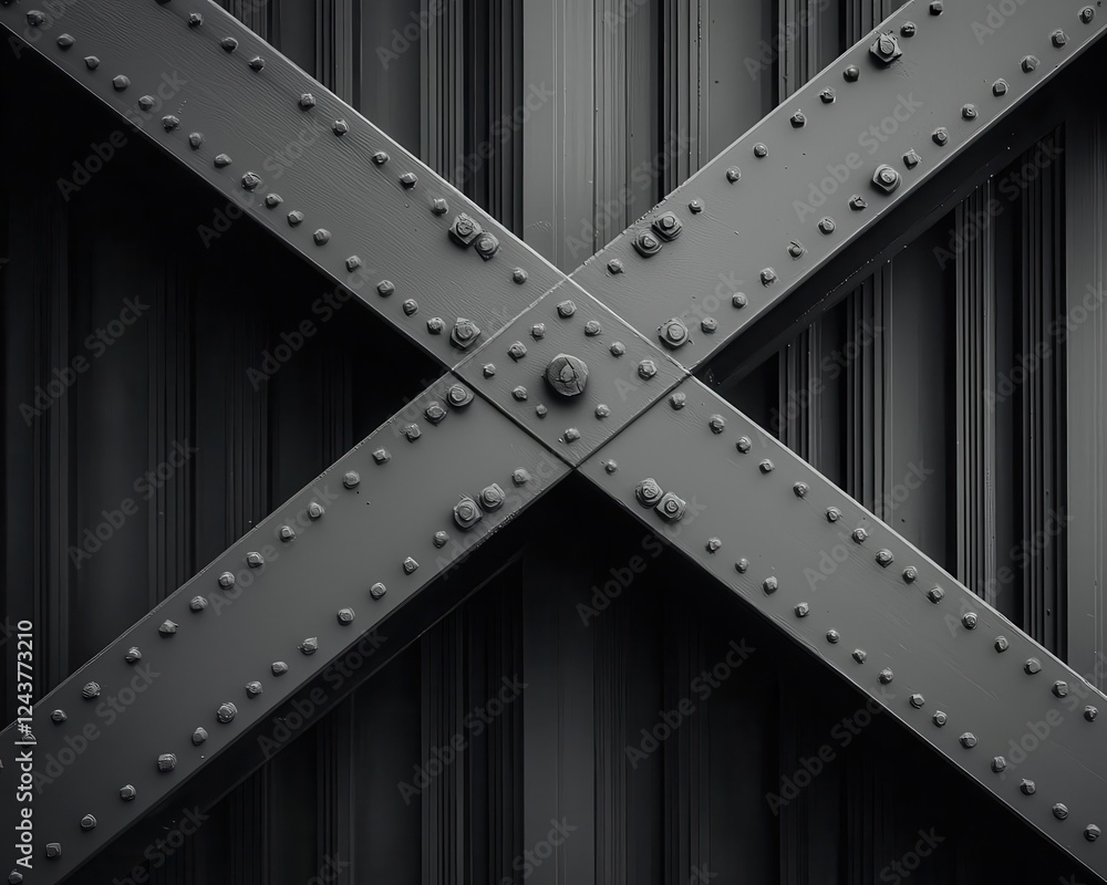 Fototapeta premium Blackandwhite minimalist shot of steel beams creating intersecting patterns