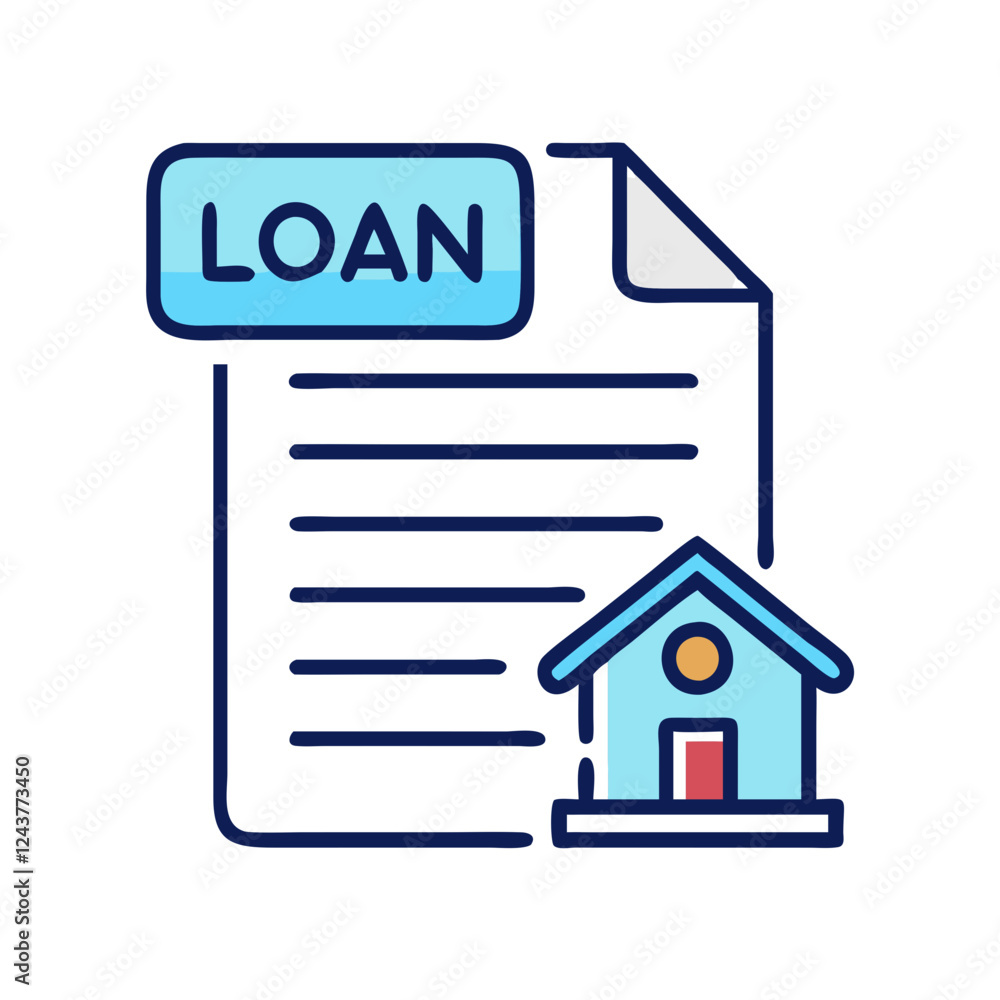 Loan document with house illustration, representing home financing Loan document with house illustration, representing home financing