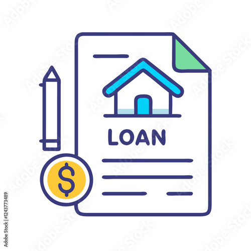 House loan contract illustration with pencil and coin