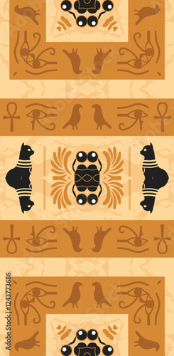 "Sacred Scarab and Bastet Cat Egyptian Pattern Design"