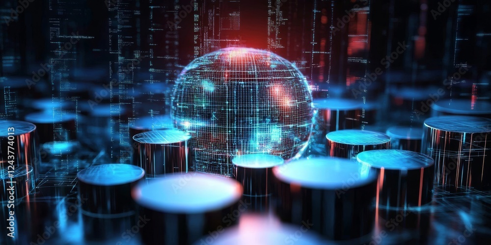 Obraz premium This captivating digital background showcases cuttingedge tech innovations, advanced AI, efficient data transfer, and diverse educational programs tailored for various audiences and learners