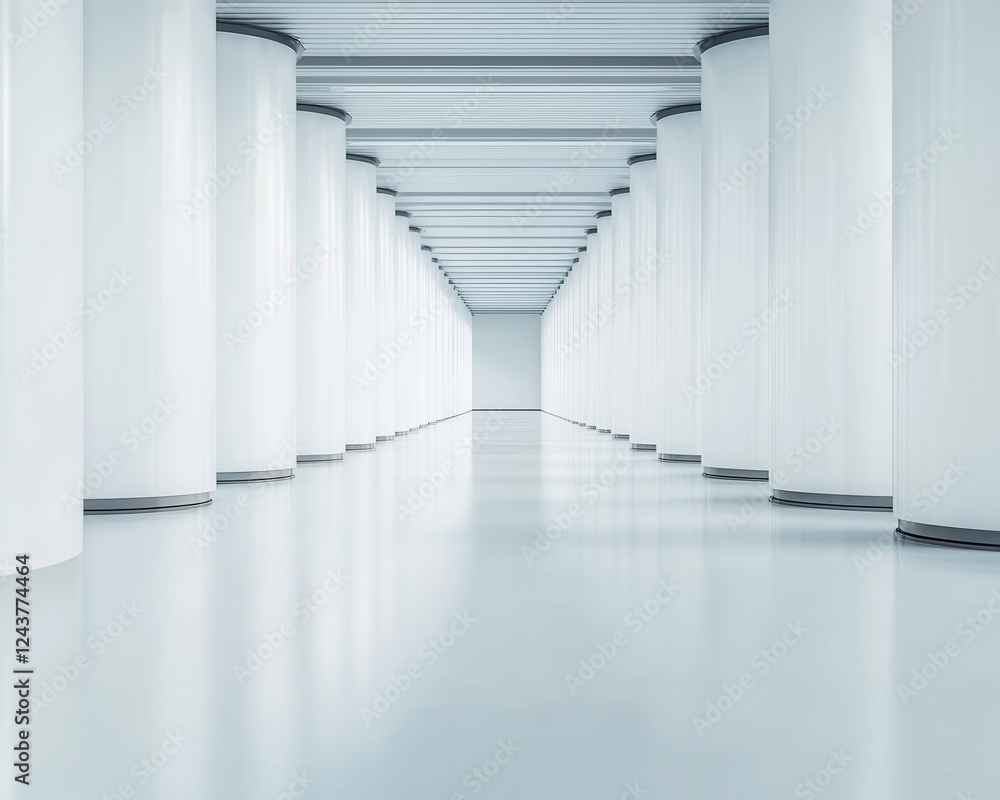 Obraz premium Minimalist futuristic steel plant with sleek, reflective surfaces and diffused lighting