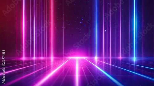 Abstract neon light sci-fi modern futuristic background. Abstract futuristic background with pink blue glowing neon and bokeh lights. Data transfer concept.
