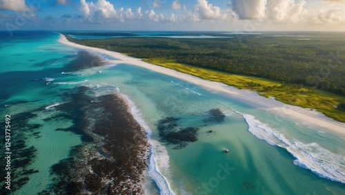 Aerial View of Four Mile Beach Showcasing Turquoise Waters and Lush Tropical Landscape in the Northern Region photo