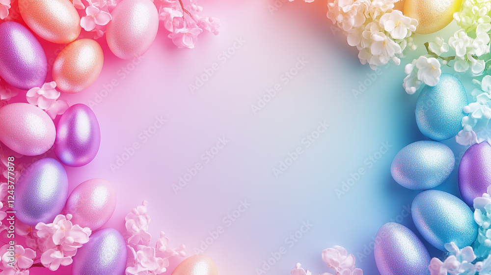 Colorful easter background with flowers and eggs Colorful easter background with flowers and eggs