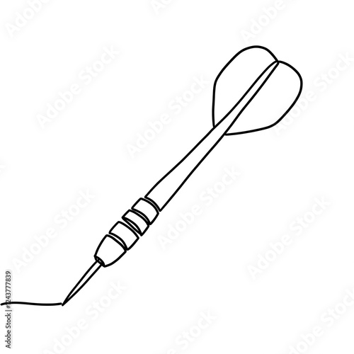 A black line drawing of a dart in black and white illustration.