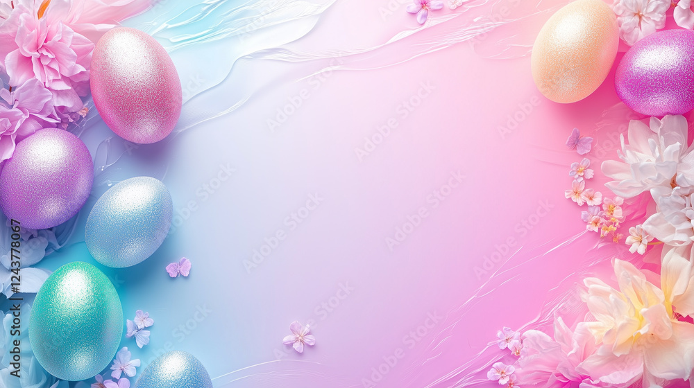 Colorful easter background with flowers and eggs Colorful easter background with flowers and eggs