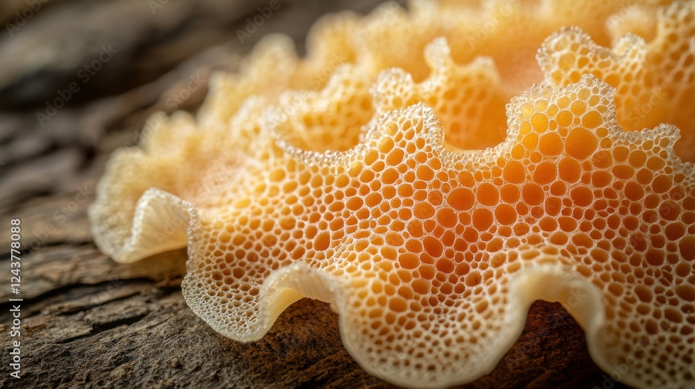 Close-up orange fungus on weathered wood Close-up orange fungus on weathered wood
