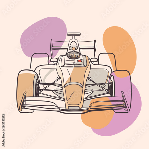 Minimalist line-art illustration of a high-speed Formula 1 race car, 