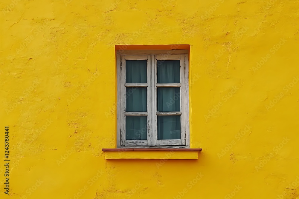 Single white window on a yellow wall. Single white window on a yellow wall.