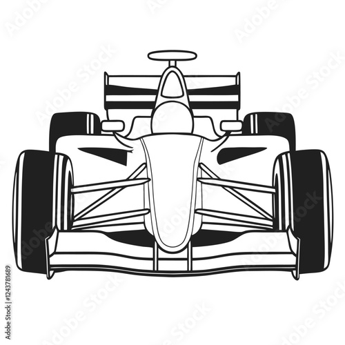 Minimalist line-art illustration of a high-speed Formula 1 race car, 