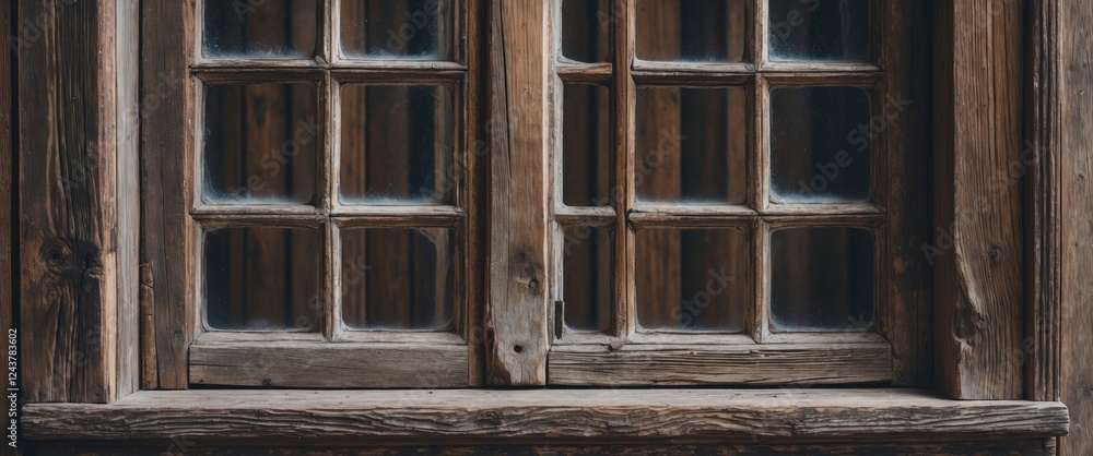 Close up of an aged wooden window with rustic charm showcasing intricate details of its weathered texture and vintage design. Close up of an aged wooden window with rustic charm showcasing intricate details of its weathered texture and vintage design.