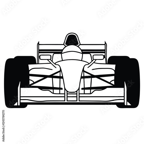 Minimalist line-art illustration of a high-speed Formula 1 race car, 
