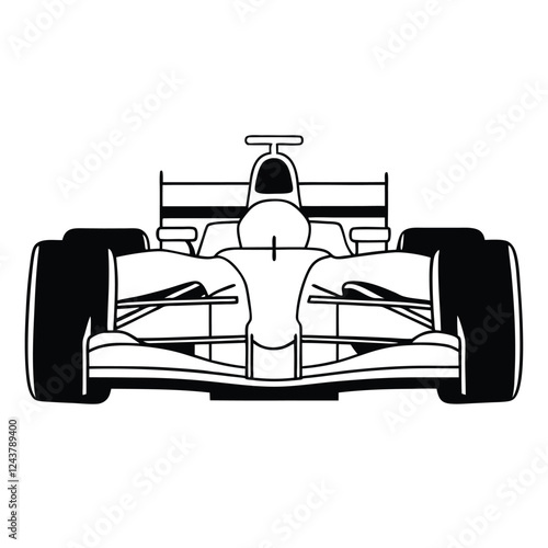 Minimalist line-art illustration of a high-speed Formula 1 race car, 