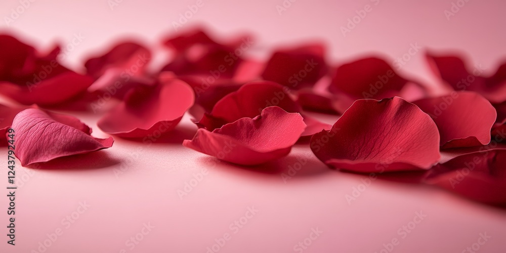 A delicate arrangement of red rose petals scattered over a soft pink background. Ideal for love, romance, weddings, and Valentine's Day. A delicate arrangement of red rose petals scattered over a soft pink background. Ideal for love, romance, weddings, and Valentine's Day.