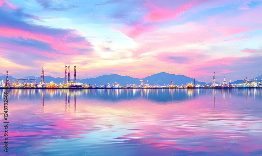 Breathtaking Sunset Reflection Over Urban Industrial Skyline Breathtaking Sunset Reflection Over Urban Industrial Skyline