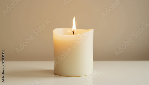 Wallpaper Mural Single candle flame illuminating a softly curved wax candle in a neutral setting Torontodigital.ca