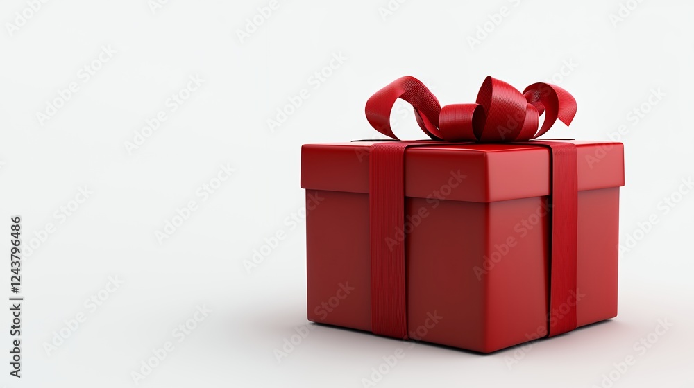 Fototapeta premium Red Gift Box With Ribbon Bow On White Background