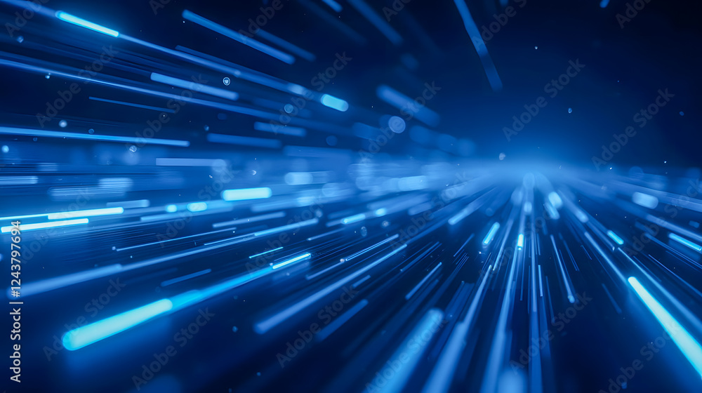 Obraz premium Dynamic Blue Light Rays with Speed Effect Creating a Futuristic Ambient Background for Technology and Science Concepts