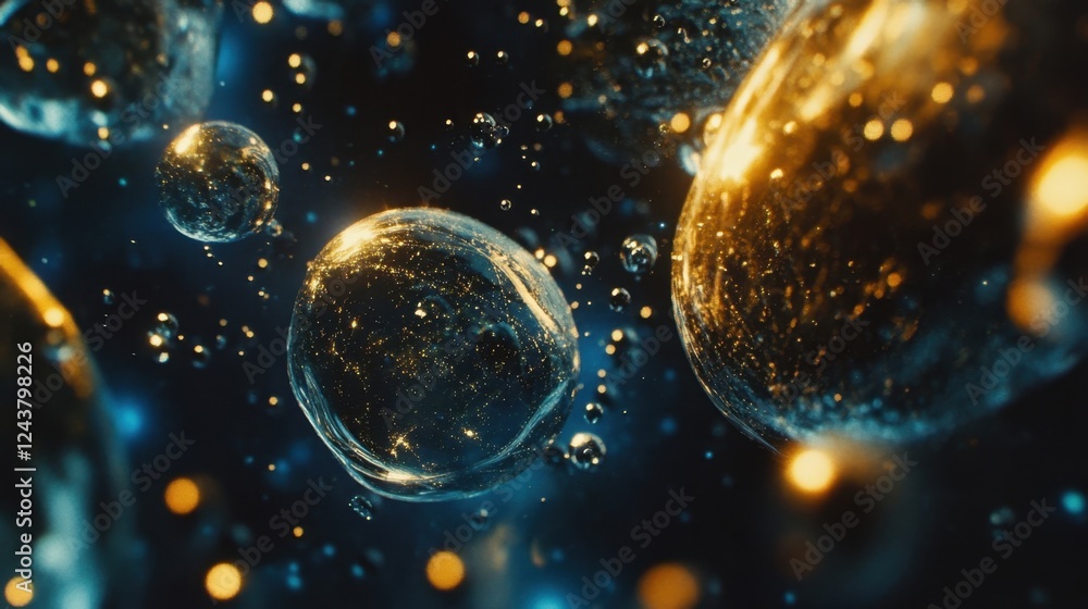 Macro shot of shimmering liquid droplets resembling distant planets, futuristic space aesthetic, ultra-sharp and dreamy Macro shot of shimmering liquid droplets resembling distant planets, futuristic space aesthetic, ultra-sharp and dreamy