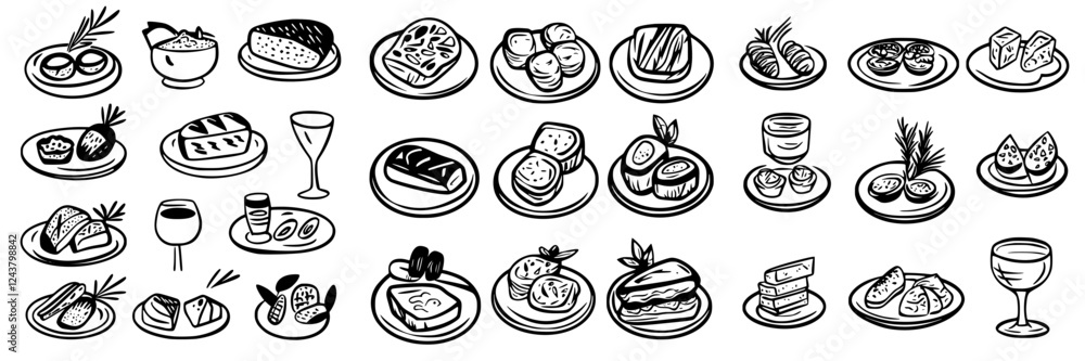 Variety of delicious cuisine displayed on plates in a vibrant setting during a lively culinary event in the afternoon Variety of delicious cuisine displayed on plates in a vibrant setting during a lively culinary event in the afternoon