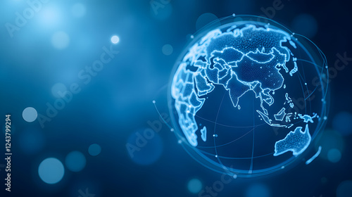 Wallpaper Mural Digital representation of a glowing globe with interconnected lines depicting global geography and technology in a blue abstract background Torontodigital.ca